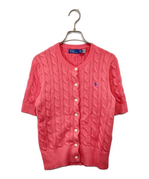 POLO RALPH LAUREN（ポロ・ラルフローレン）POLO RALPH LAUREN (ポロ・ラルフローレン) ケーブル編み コットンニット ショートスリーブカーディガン　半袖カーディガン ピンク サイズ:Mの古着・服飾アイテム