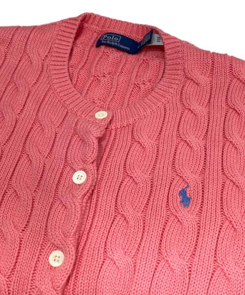 POLO RALPH LAUREN（ポロ・ラルフローレン）POLO RALPH LAUREN (ポロ・ラルフローレン) ケーブル編み コットンニット ショートスリーブカーディガン　半袖カーディガン ピンク サイズ:Mの古着・服飾アイテム