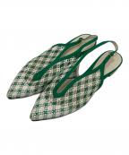 Mame Kurogouchiマメクロゴウチ）の古着「Low Heel Mesh Back Band Sandal ローヒールメッシュバックバンドサンダル」｜グリーン