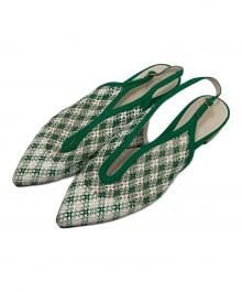 Mame Kurogouchi（マメクロゴウチ）の古着「Low Heel Mesh Back Band Sandal ローヒールメッシュバックバンドサンダル」｜グリーン