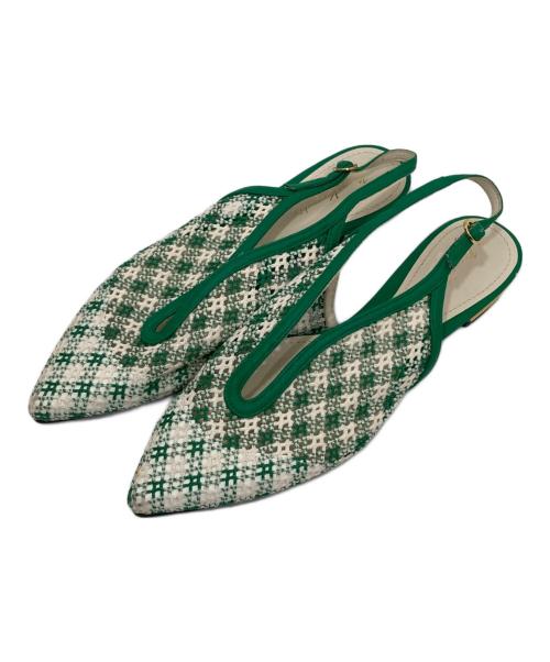 Mame Kurogouchi（マメクロゴウチ）Mame Kurogouchi (マメクロゴウチ) Low Heel Mesh Back Band Sandal ローヒールメッシュバックバンドサンダル グリーン サイズ:241/2の古着・服飾アイテム