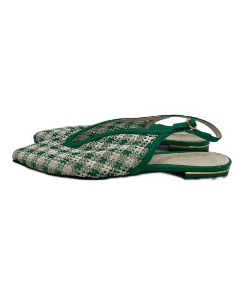 Mame Kurogouchi（マメクロゴウチ）Mame Kurogouchi (マメクロゴウチ) Low Heel Mesh Back Band Sandal ローヒールメッシュバックバンドサンダル グリーン サイズ:241/2の古着・服飾アイテム