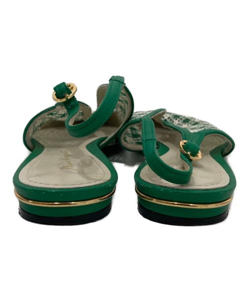 Mame Kurogouchi（マメクロゴウチ）Mame Kurogouchi (マメクロゴウチ) Low Heel Mesh Back Band Sandal ローヒールメッシュバックバンドサンダル グリーン サイズ:241/2の古着・服飾アイテム