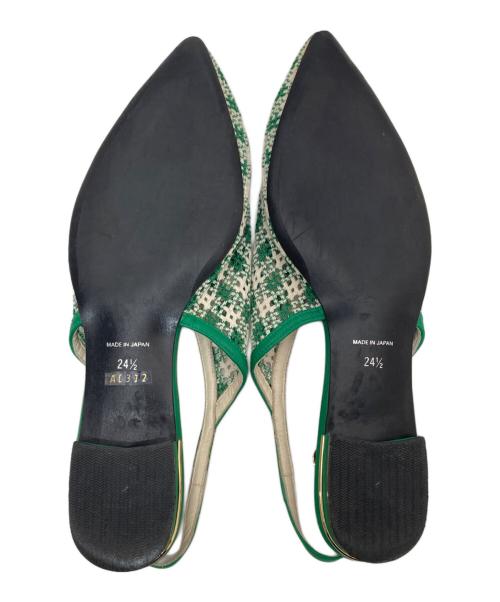 Mame Kurogouchi（マメクロゴウチ）Mame Kurogouchi (マメクロゴウチ) Low Heel Mesh Back Band Sandal ローヒールメッシュバックバンドサンダル グリーン サイズ:241/2の古着・服飾アイテム