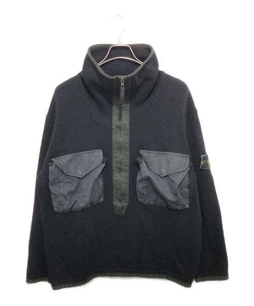 STONE ISLAND（ストーンアイランド）STONE ISLAND (ストーンアイランド) 98AW アーカイブ グリーンエッジ KNITTED UTILITY SMOCK / ハーフジップニット　29155R80 ブラック サイズ:Lの古着・服飾アイテム