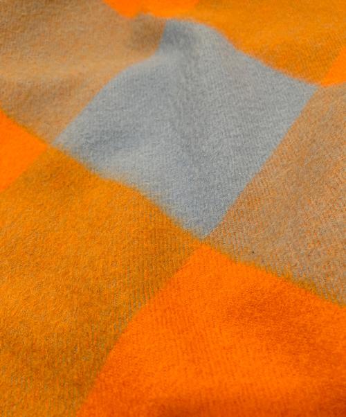 JOHNSTONS OF ELGIN（ジョンストンズオブエルガン）JOHNSTONS OF ELGIN (ジョンストンズオブエルガン) Ron Herman (ロンハーマン) 別注 カシミヤ大判ストール　チェックマフラー　カシミヤ100% オレンジ×スカイブルーの古着・服飾アイテム