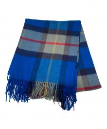 JOHNSTONS OF ELGIN（ジョンストンズオブエルガン）の古着「カシミヤ100％　大判ストール　チェックマフラー」｜スカイブルー