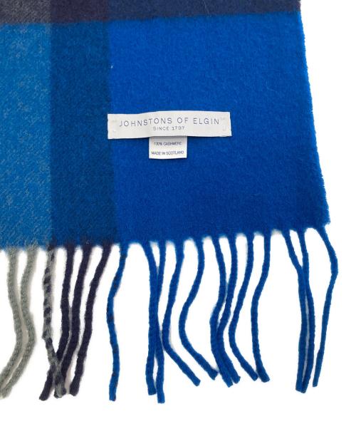 JOHNSTONS OF ELGIN（ジョンストンズオブエルガン）JOHNSTONS OF ELGIN (ジョンストンズオブエルガン) カシミヤ100％　大判ストール　チェックマフラー スカイブルーの古着・服飾アイテム