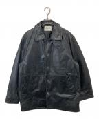 MAISON SPECIALメゾンスペシャル）の古着「Buffalo Crack Leather Dress-Over Car Coat（バッファローレザードレスオーバーカーコート）/ レザーハーフコート　11232161217」｜ブラック