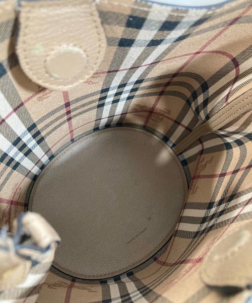 BURBERRY（バーバリー）BURBERRY (バーバリー) Lorne Haymarket Small Leather Tote Bag　ローンヘイマーケット スモールレザートートバッグ ベージュの古着・服飾アイテム