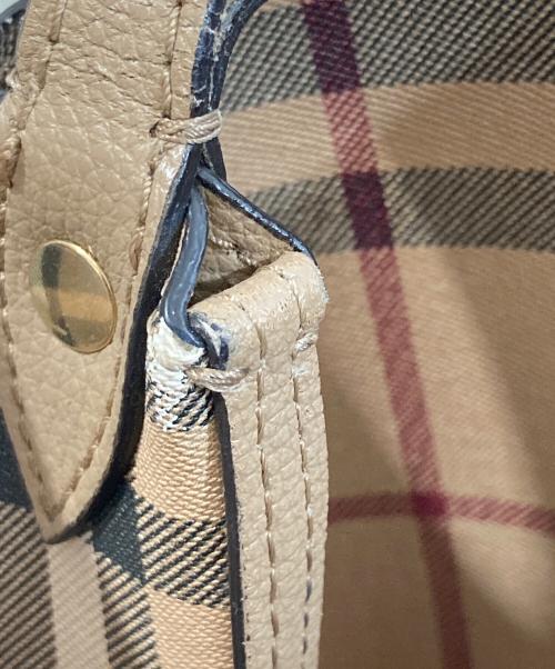 BURBERRY（バーバリー）BURBERRY (バーバリー) Lorne Haymarket Small Leather Tote Bag　ローンヘイマーケット スモールレザートートバッグ ベージュの古着・服飾アイテム