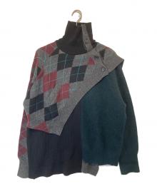 KOLOR（カラー）の古着「アーガイル×ファインウール ドッキングニット　20WCM-N03303」｜グレー×グリーン