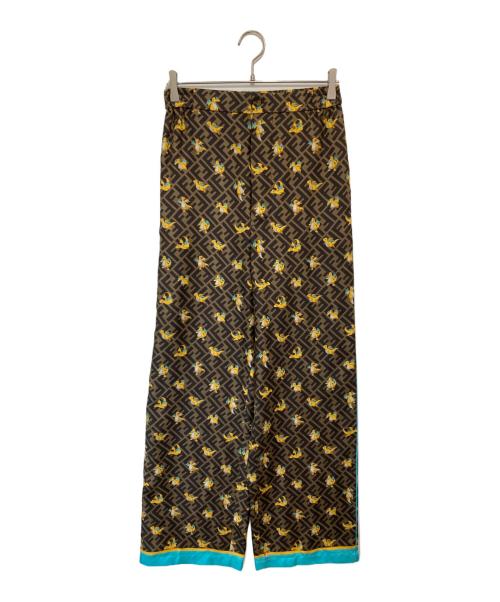 FENDI（フェンディ）FENDI (フェンディ) FRAGMENT DESIGN (フラグメントデザイン) pokemon (ポケモン) ズッカ柄 キャラクターシルクツイル パジャマパンツ　FR6550 AWZH　カイリュー ブラウン サイズ:38の古着・服飾アイテム
