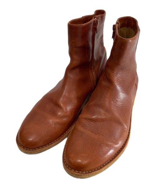 Maison Martin Margiela（メゾンマルタンマルジェラ）Maison Martin Margiela (メゾンマルタンマルジェラ) レザー サイドジップショートブーツ ブラウン サイズ:42の古着・服飾アイテム