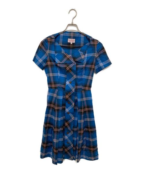 Vivienne Westwood RED LABEL（ヴィヴィアンウエストウッドレッドレーベル）Vivienne Westwood RED LABEL (ヴィヴィアンウエストウッドレッドレーベル) 半袖チェックシャツワンピース　17-12-511002 ブルー サイズ:1の古着・服飾アイテム