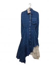 NATASHA ZINKO（ナターシャジンコ）の古着「レイヤードデザインブラウスワンピース　ASYMMETRY LAYERED ONEPIECE」｜ブルー