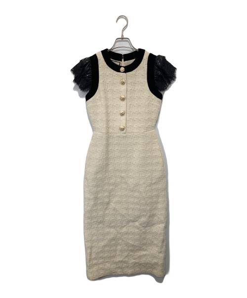 GUCCI（グッチ）GUCCI (グッチ) ZACKV袖フリルツイードワンピース 595331 ホワイト サイズ:36の古着・服飾アイテム