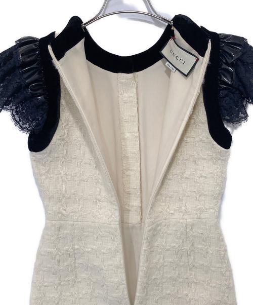 GUCCI（グッチ）GUCCI (グッチ) ZACKV袖フリルツイードワンピース 595331 ホワイト サイズ:36の古着・服飾アイテム