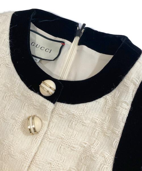 GUCCI（グッチ）GUCCI (グッチ) ZACKV袖フリルツイードワンピース 595331 ホワイト サイズ:36の古着・服飾アイテム