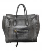 CELINEセリーヌ）の古着「クロコ型押しハンドバッグ　レザーバッグ　ラゲージファントム　Leather tote bag」｜ブラック