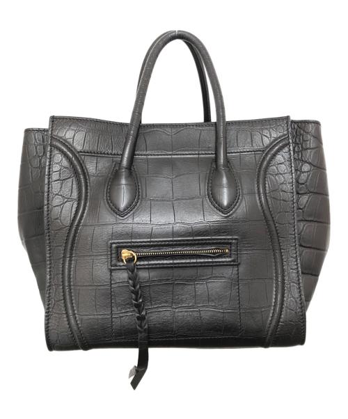 CELINE（セリーヌ）CELINE (セリーヌ) クロコ型押しハンドバッグ　レザーバッグ　ラゲージファントム　Leather tote bag ブラックの古着・服飾アイテム