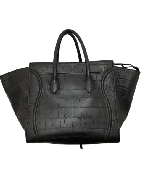 CELINE（セリーヌ）CELINE (セリーヌ) クロコ型押しハンドバッグ　レザーバッグ　ラゲージファントム　Leather tote bag ブラックの古着・服飾アイテム