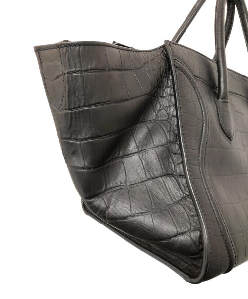 CELINE（セリーヌ）CELINE (セリーヌ) クロコ型押しハンドバッグ　レザーバッグ　ラゲージファントム　Leather tote bag ブラックの古着・服飾アイテム