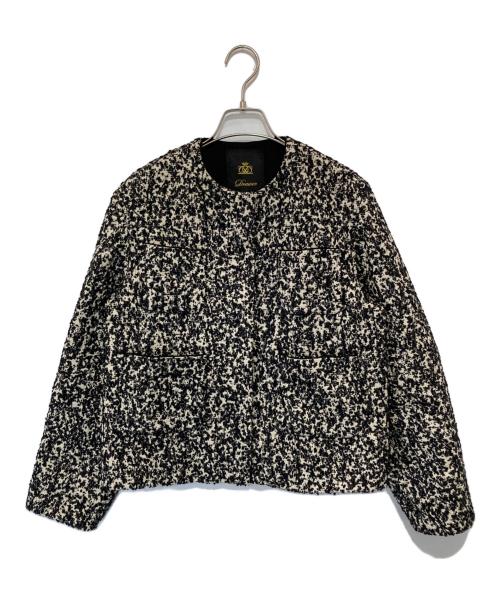 DRAWER（ドゥロワー）DRAWER (ドゥロワー) ジャカードノーカラージャケット　6522-299-0813 ホワイト×ブラック サイズ:38の古着・服飾アイテム
