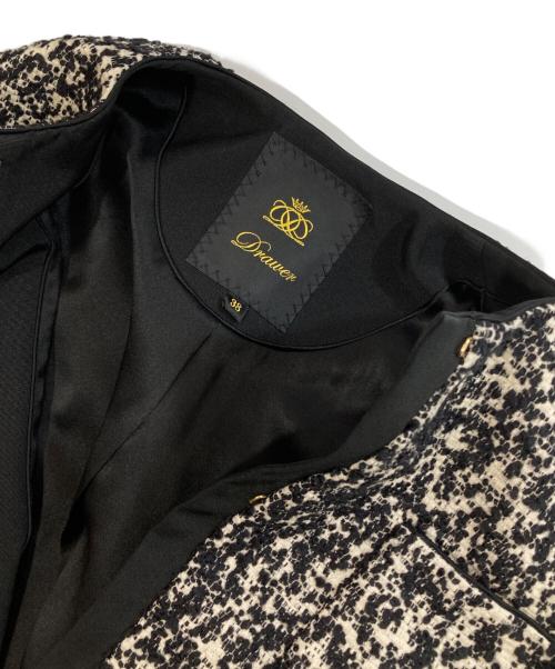 DRAWER（ドゥロワー）DRAWER (ドゥロワー) ジャカードノーカラージャケット　6522-299-0813 ホワイト×ブラック サイズ:38の古着・服飾アイテム