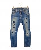 DSQUARED2ディースクエアード）の古着「DIRTY VINTAGE WASH TIDY BIKER JEAN　ダーティーヴィンテージウォッシュティディーバイカージーン　S74LA0896」｜インディゴ