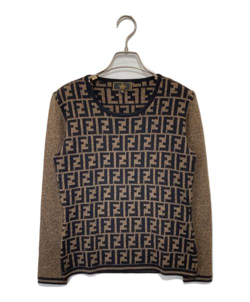 FENDI（フェンディ）FENDI (フェンディ) オールドズッカ柄クルーネックニット　9164 ブラウン サイズ:40の古着・服飾アイテム