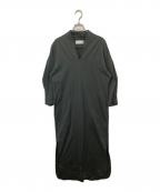 Mame Kurogouchiマメクロゴウチ）の古着「Mercerized Cotton V-neck Dress（マーセライズド コットン Vネックドレス）/ ワンピース　MM23FW-JS051」｜グリーン