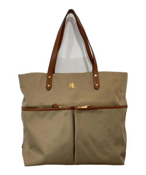 LAUREN RALPH LAUREN（ローレンラルフローレン）LAUREN RALPH LAUREN (ローレンラルフローレン) レザーコンビトートバッグ ベージュの古着・服飾アイテム
