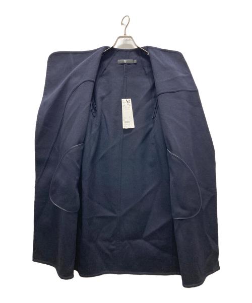 +J（プラスジェイ）+J (プラスジェイ) カシミヤブレンドノーカラーコート ネイビー サイズ:Mの古着・服飾アイテム