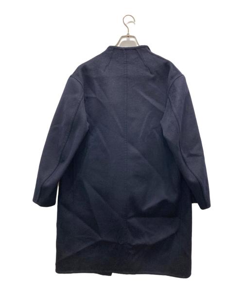 +J（プラスジェイ）+J (プラスジェイ) カシミヤブレンドノーカラーコート ネイビー サイズ:Mの古着・服飾アイテム