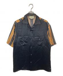 GUCCI（グッチ）の古着「19SS バイマテリアルプリントボーリングシャツ 572516 / ホースビット ストライプ オープンカラーシャツ　４８」｜ブラック×ブラウン