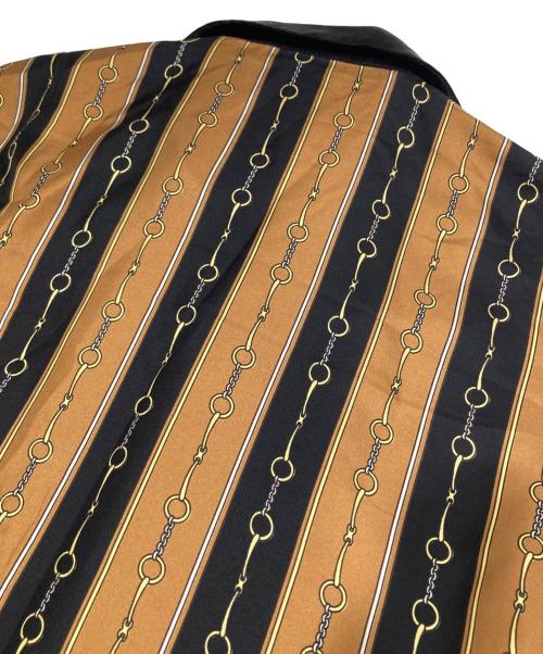 GUCCI（グッチ）GUCCI (グッチ) 19SS バイマテリアルプリントボーリングシャツ 572516 / ホースビット ストライプ オープンカラーシャツ　４８ ブラック×ブラウン サイズ:48の古着・服飾アイテム
