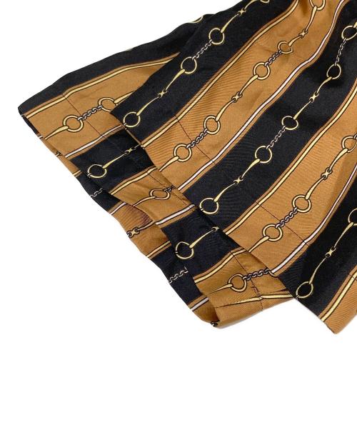 GUCCI（グッチ）GUCCI (グッチ) 19SS バイマテリアルプリントボーリングシャツ 572516 / ホースビット ストライプ オープンカラーシャツ　４８ ブラック×ブラウン サイズ:48の古着・服飾アイテム