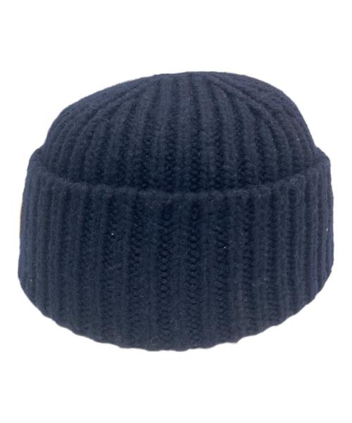 GUCCI（グッチ）GUCCI (グッチ) ロゴプリントラベル リブ ウールニットキャップ　759059 ネイビー サイズ:L（59cm）の古着・服飾アイテム