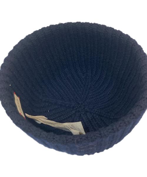 GUCCI（グッチ）GUCCI (グッチ) ロゴプリントラベル リブ ウールニットキャップ　759059 ネイビー サイズ:L（59cm）の古着・服飾アイテム