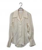 Mame Kurogouchiマメクロゴウチ）の古着「22SS Viscose Hemp Round Shirt（ヴィスコースヘンプラウンドシャツ） 長袖ブラウス　MM22SS-SH035」｜アイボリー