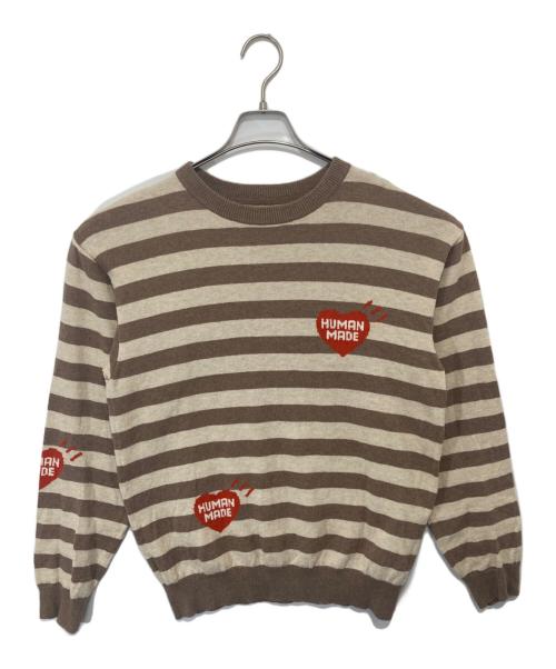 HUMAN MADE（ヒューマンメイド）HUMAN MADE (ヒューマンメイド) STRIPED L/S KNIT SWEATER（ストライプロングスリーブニットセーター）ボーダーニット ブラウン サイズ:Sの古着・服飾アイテム
