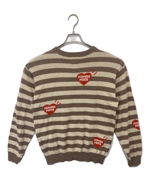 HUMAN MADE（ヒューマンメイド）HUMAN MADE (ヒューマンメイド) STRIPED L/S KNIT SWEATER（ストライプロングスリーブニットセーター）ボーダーニット ブラウン サイズ:Sの古着・服飾アイテム