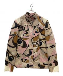 Emilio Pucci（エミリオ プッチ）の古着「幾何学柄ノーカラージャケット」｜ピンク