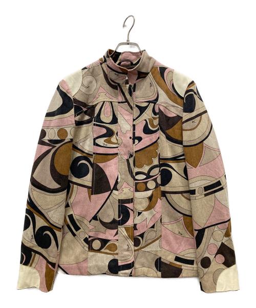 Emilio Pucci（エミリオ プッチ）Emilio Pucci (エミリオ プッチ) 幾何学柄ノーカラージャケット ピンク サイズ:36の古着・服飾アイテム