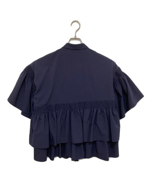 UNITED ARROWS（ユナイテッドアローズ）UNITED ARROWS (ユナイテッドアローズ) イレギュラー シャーリング 六分袖 ブラウス ソリッド/1516-162-1592 ネイビー サイズ:38の古着・服飾アイテム