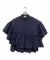 UNITED ARROWS（ユナイテッドアローズ）の古着「イレギュラー シャーリング 六分袖 ブラウス ソリッド/1516-162-1592」｜ネイビー