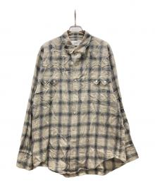 BLANK（ブランク）の古着「ダメージ加工オンブレチェックシャツ」｜ベージュ