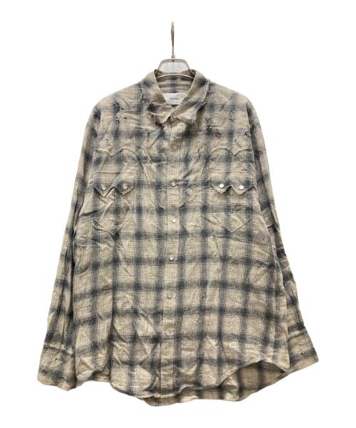 BLANK（ブランク）BLANK (ブランク) ダメージ加工オンブレチェックシャツ ベージュ サイズ:Mの古着・服飾アイテム