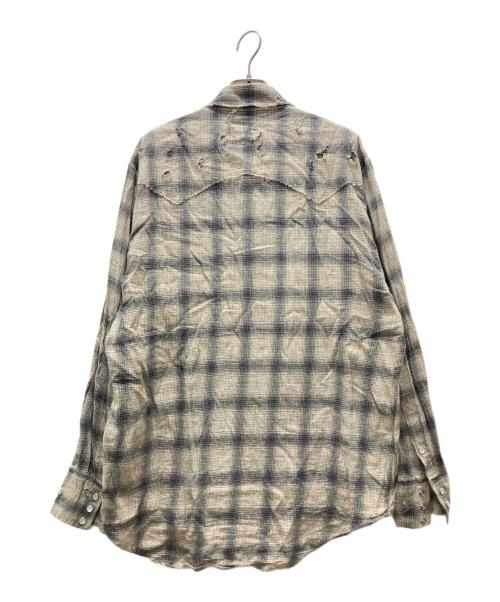 BLANK（ブランク）BLANK (ブランク) ダメージ加工オンブレチェックシャツ ベージュ サイズ:Mの古着・服飾アイテム